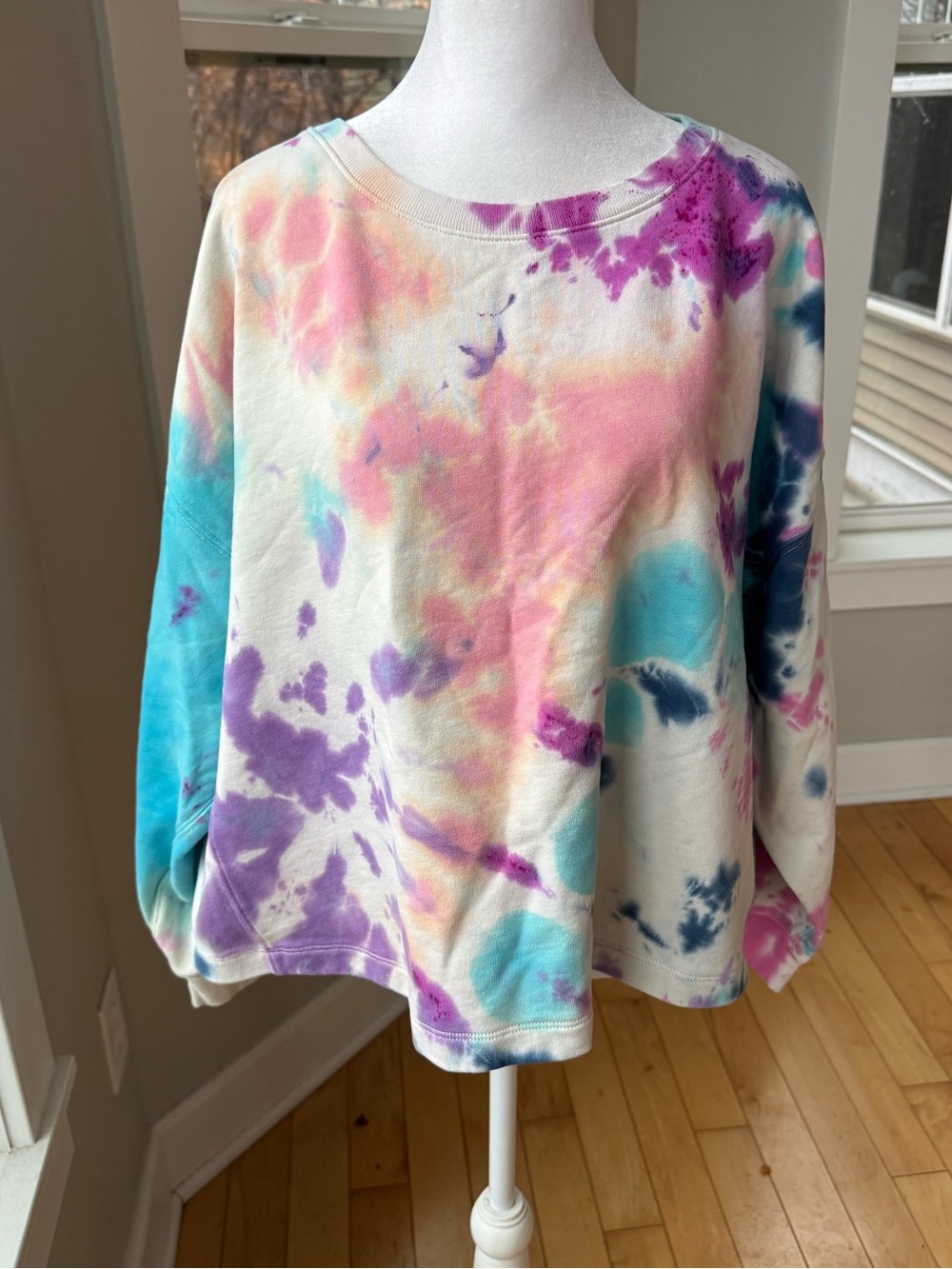 J. Crew Pastel Tie-Dye Cropped Crewneck Sweatshirt Sz XL